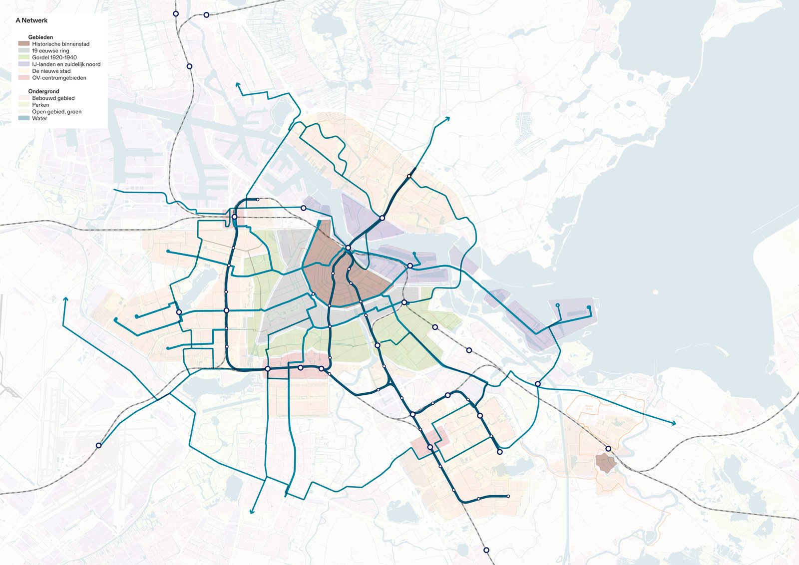 The A-net absorbs the largest growth and gets priority in public space.