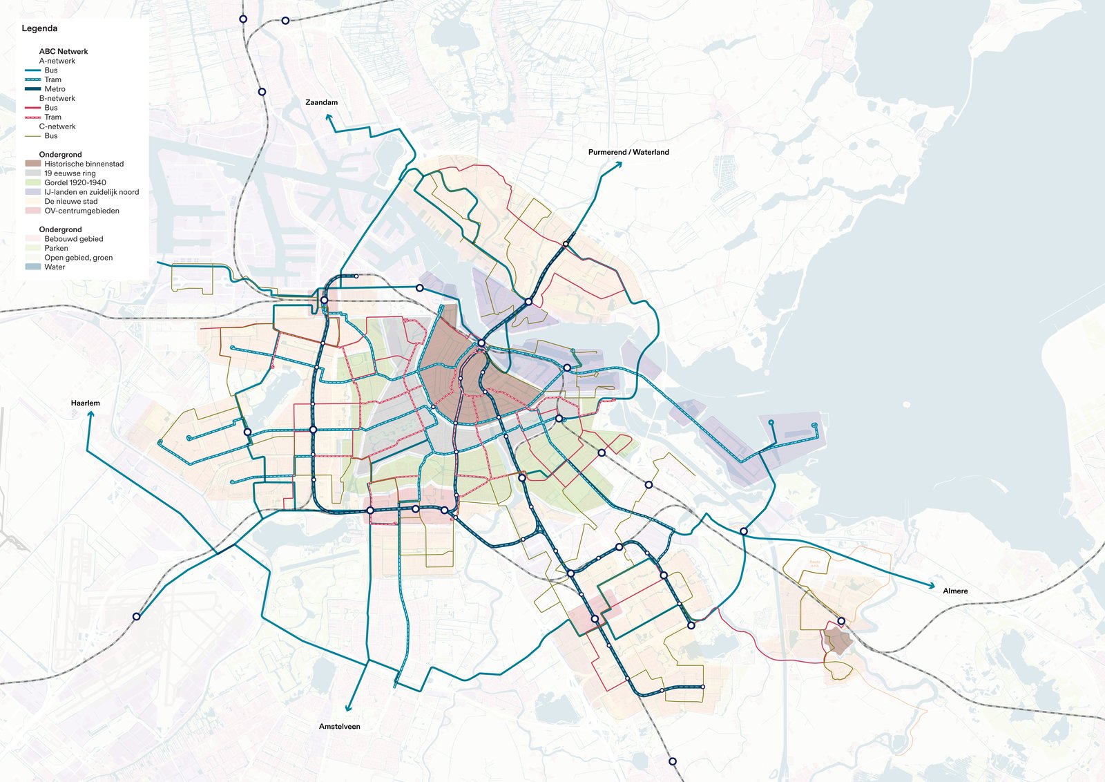 A-, B- and C-network maps of Amsterdam