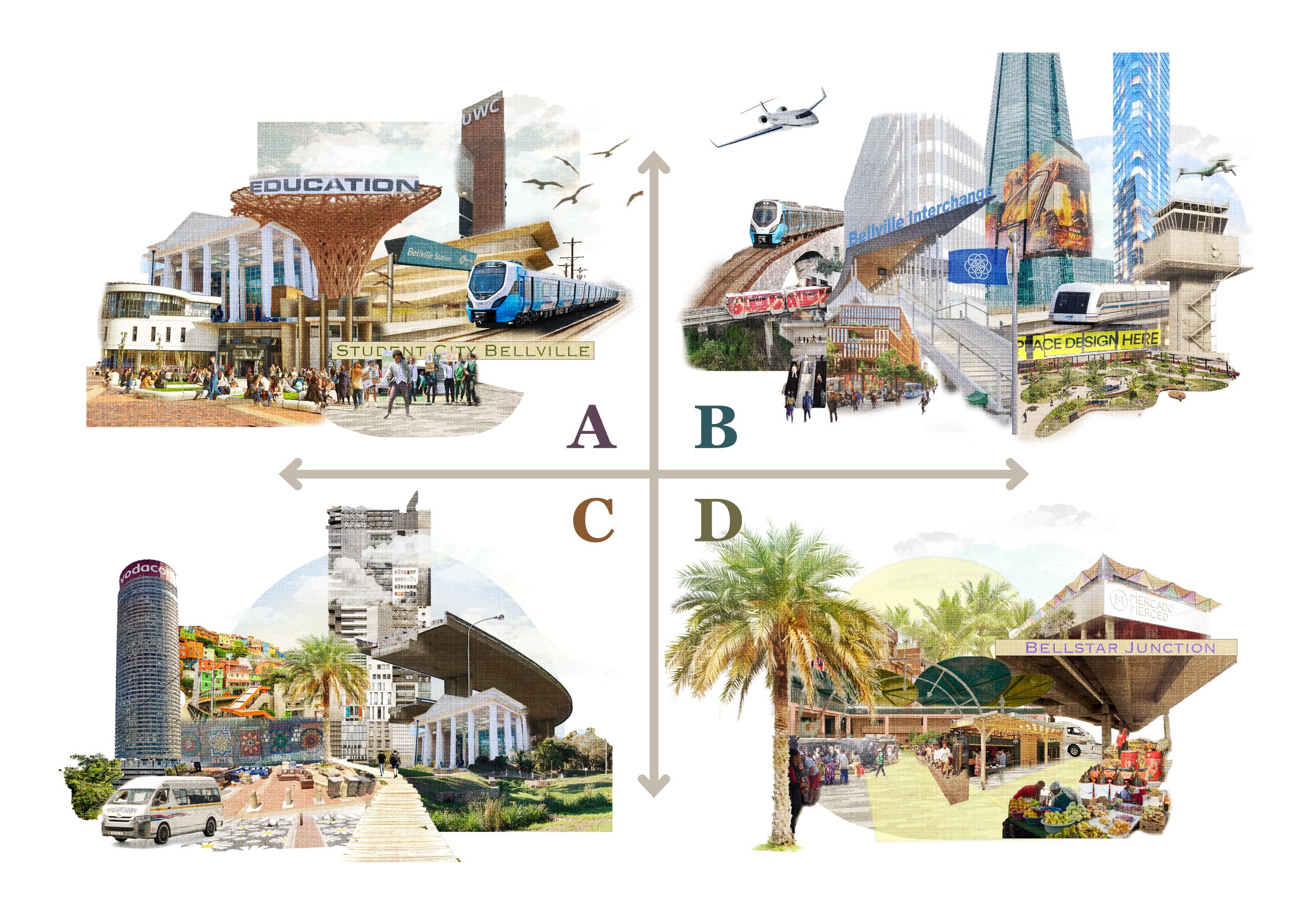 The four perspectives as collages.