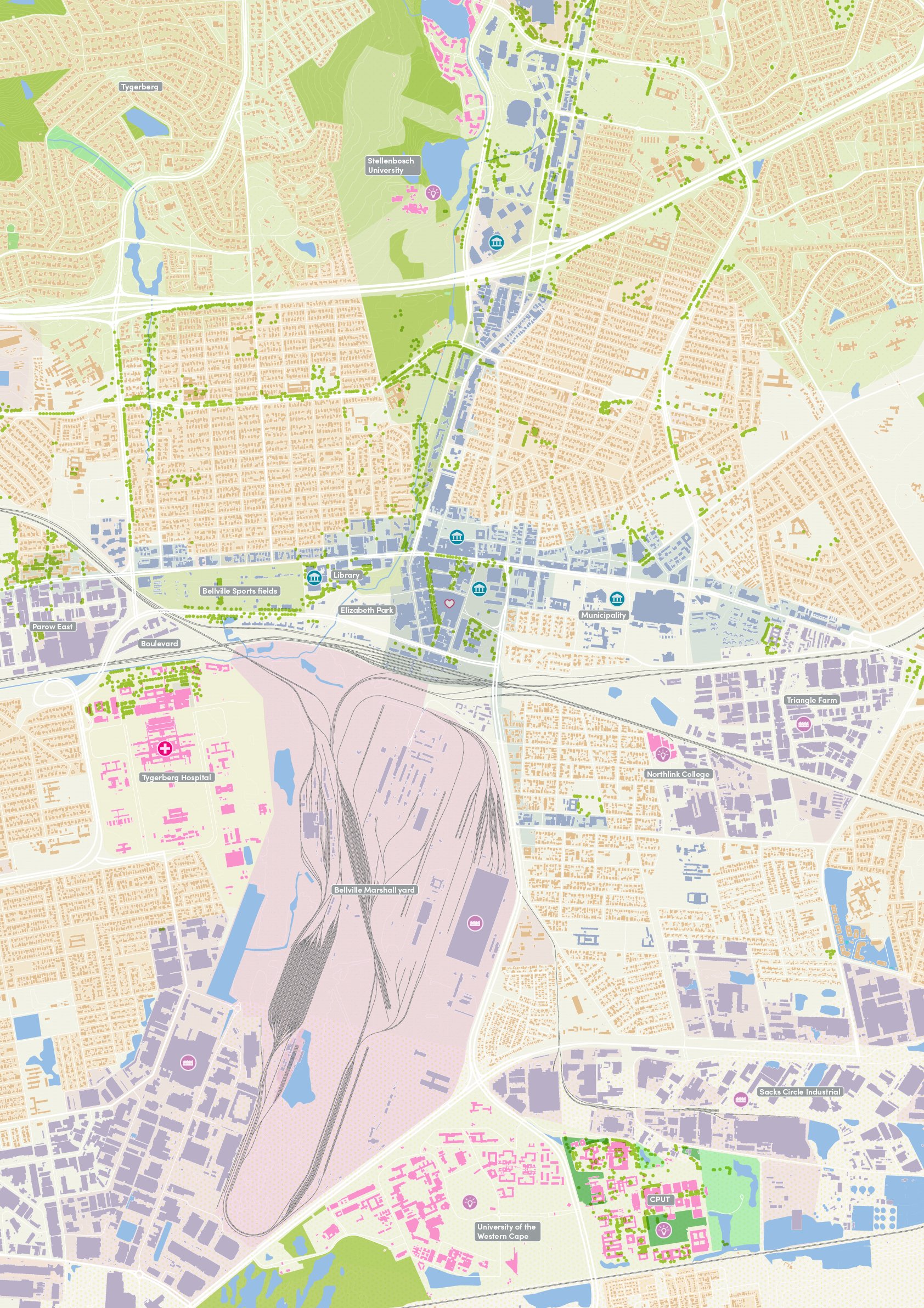 Map of the Bellville precinct and its main functions.