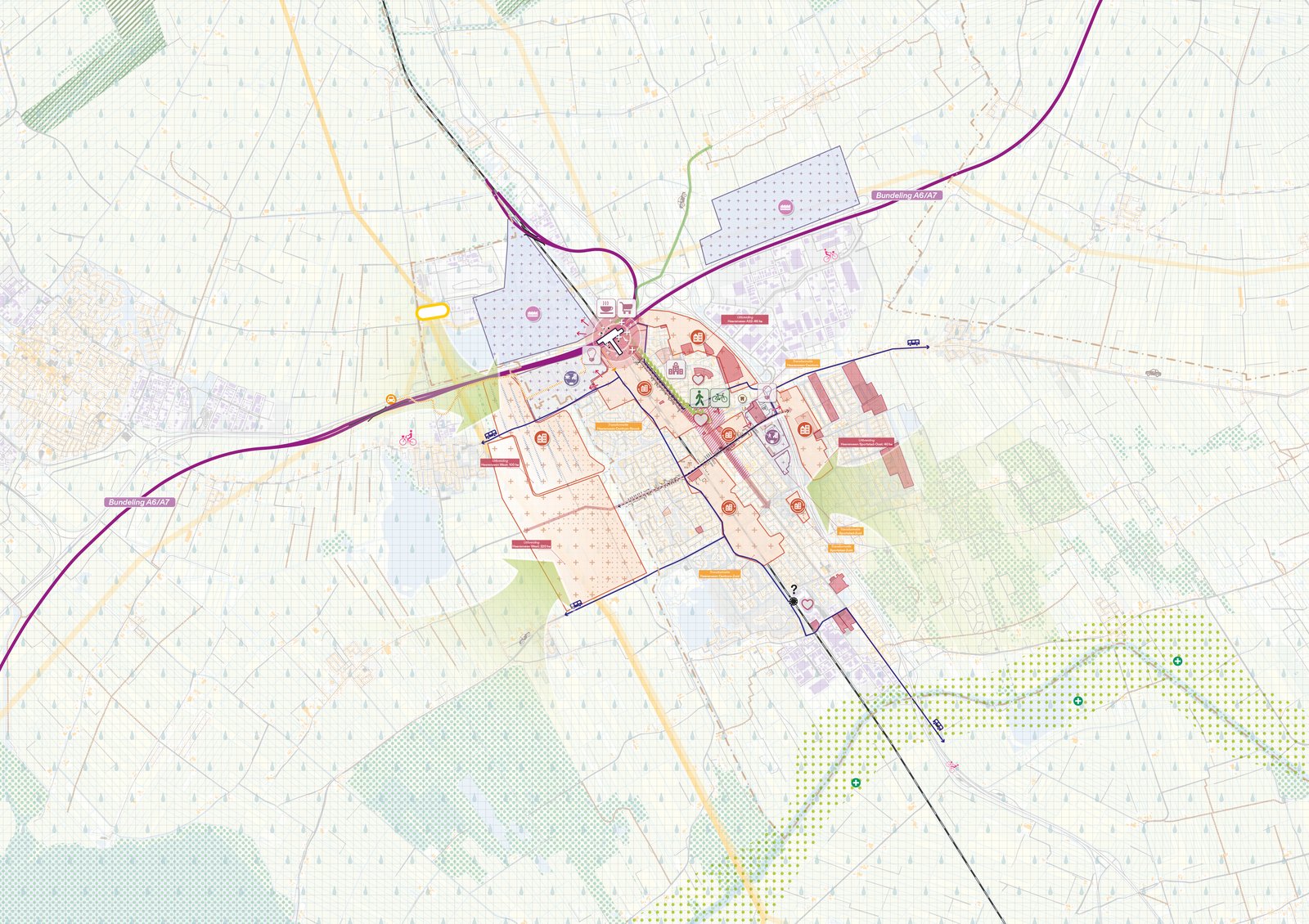Toekomstbeeld 1 – Werkstad Noord: development focused on a new crossing station in the north.