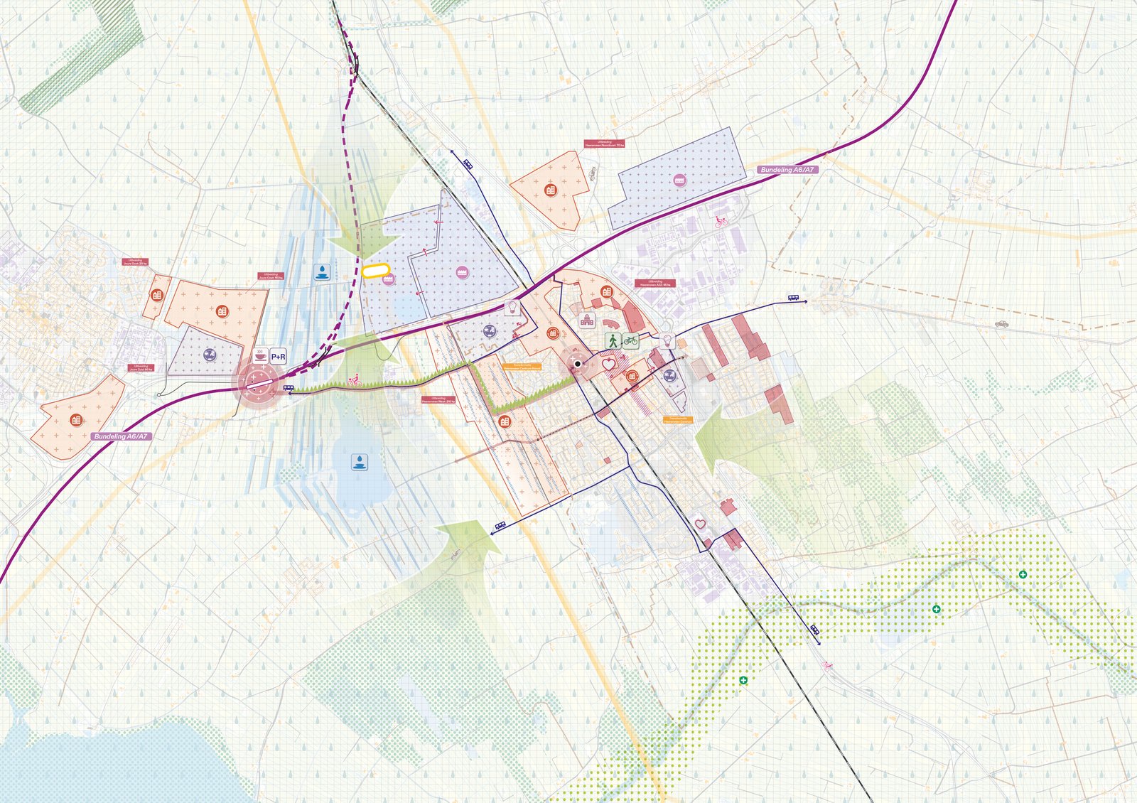 Toekomstbeeld 3 – Regiopoort Fryslân: a station between Joure and Heerenveen.