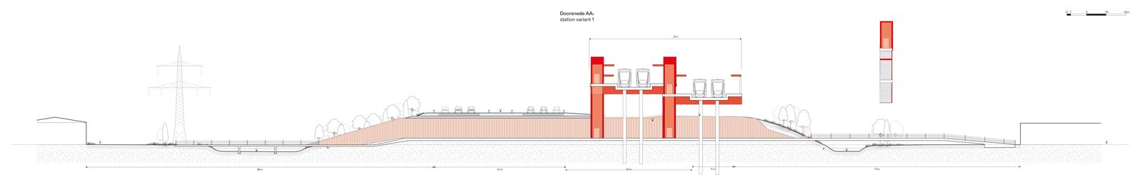 Impression from the pedestrian tunnel at the station.