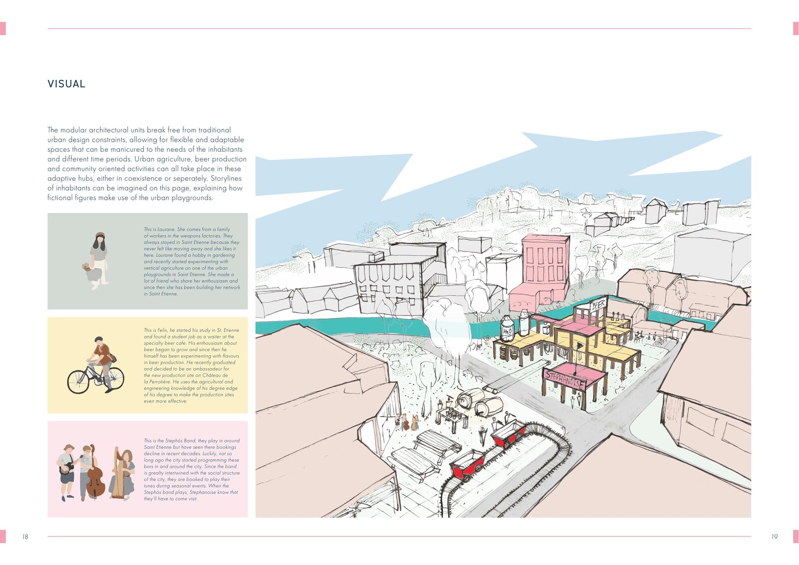 Everyday life in the urban playgrounds, imagined through the stories of fictional residents.