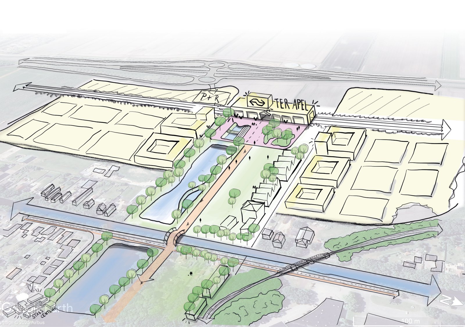 Sketch of the green axis towards the new Ter Apel station
