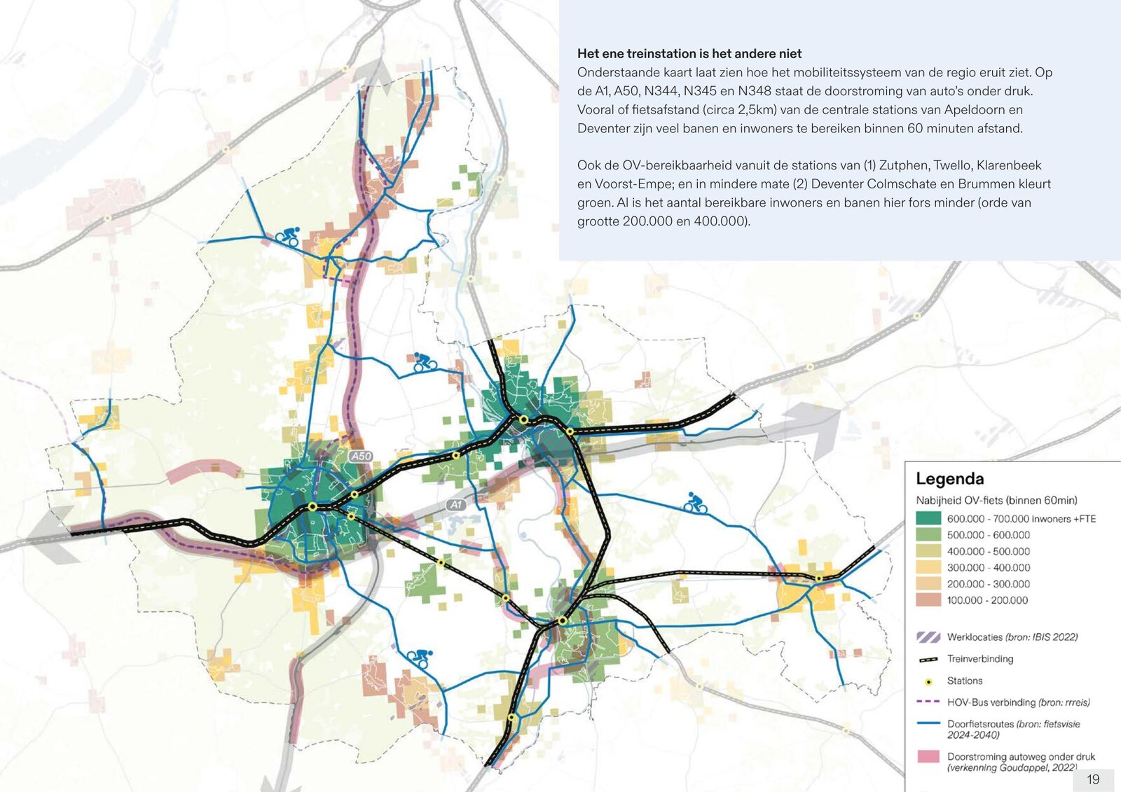 Mobility: how many jobs and residents stay reachable within 60 minutes by bike and public transport.
