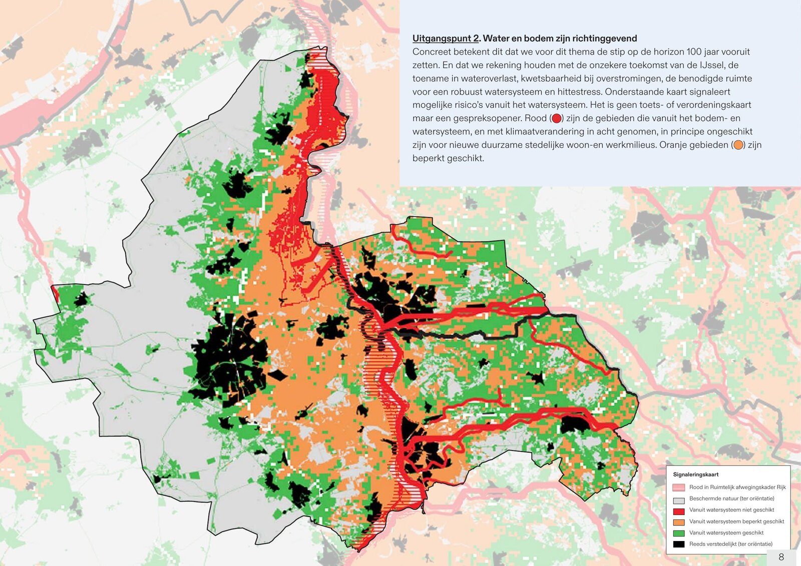 Water and soil: red marks land unsuited to new building once climate risk is factored in.