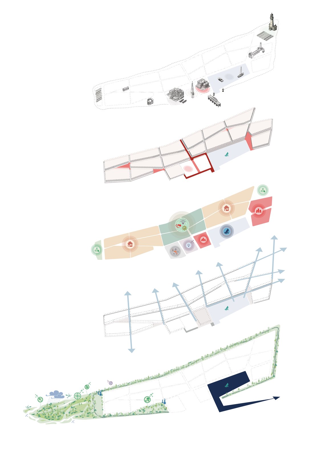 The plan taken apart in layers.